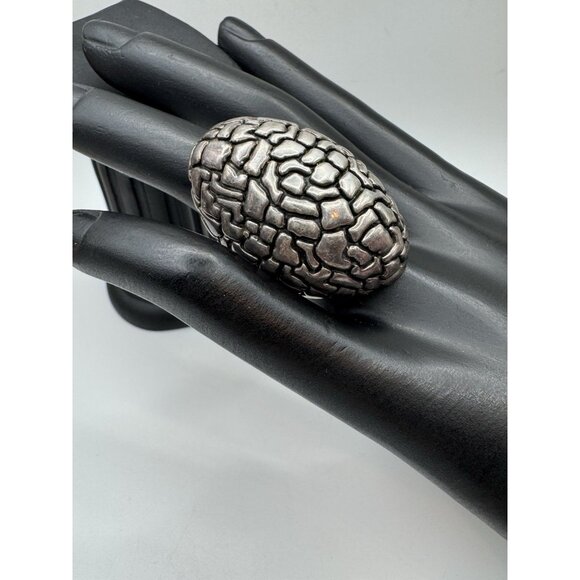 999 Fine Silver Vintage Mexico Modernist Beaded Oxidized Ring Size 7.5 - Picture 1 of 14